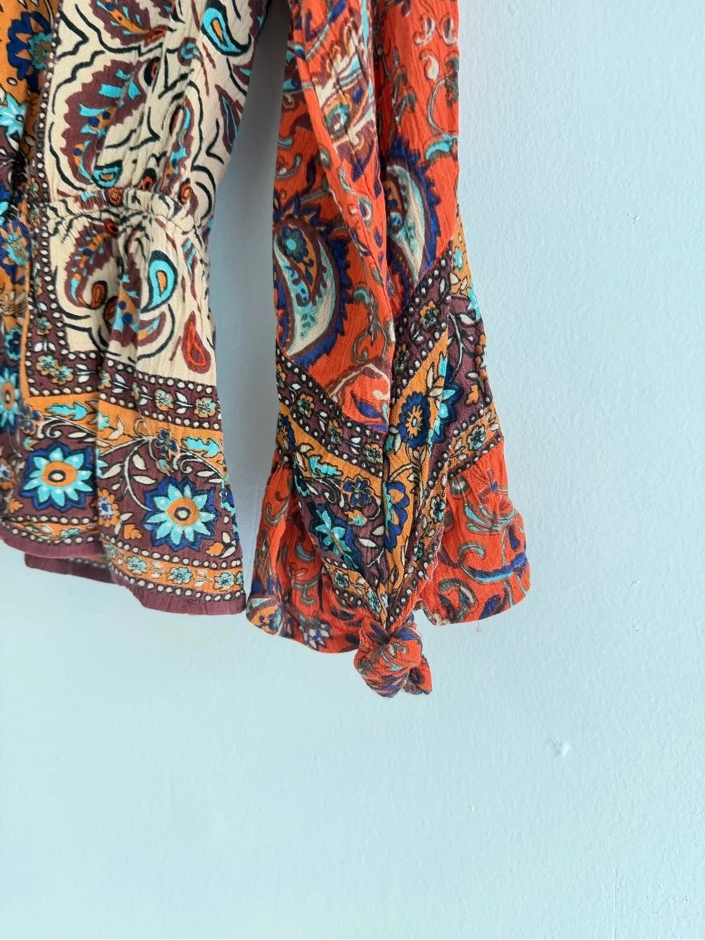 Free People Rosalie Boho Paisley Wrap Front Blouse Size Small 57069